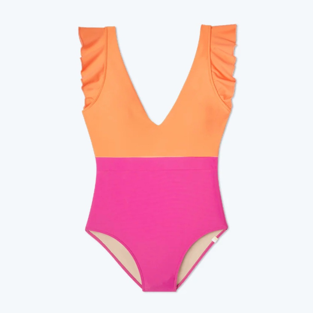 Summersalt One Piece Tangerine & Hibiscus Ruffle Backflip Swimsuit